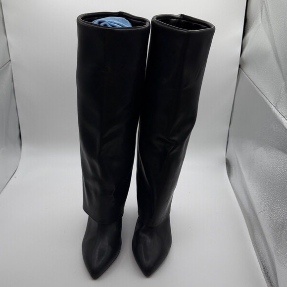 NEW MADDEN GIRL BLACK LEATHER TALL POINTED TOE BOOTS - Picture 6 of 9